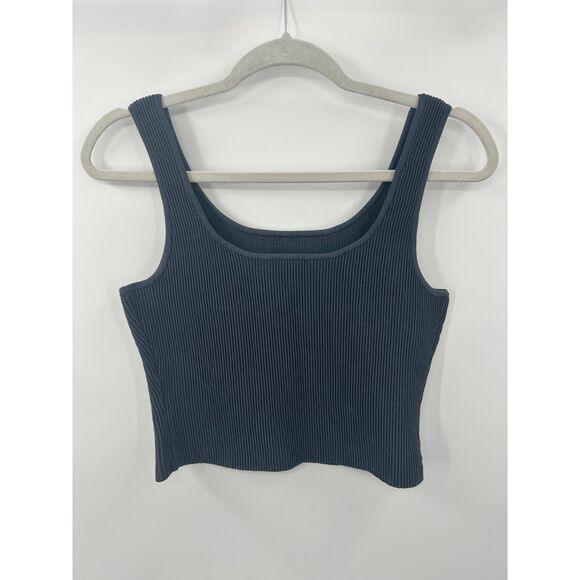 NWT Quince Cropped Square Neck Ribbed Knit Tank Top L Grey - Picture 2 of 6
